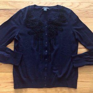 BANANA REPUBLIC rosette embroider cardigan L